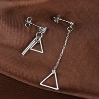 one side crystal stud stick hollow triangle chain pendant asymmetrical dangle earrings drop earrings