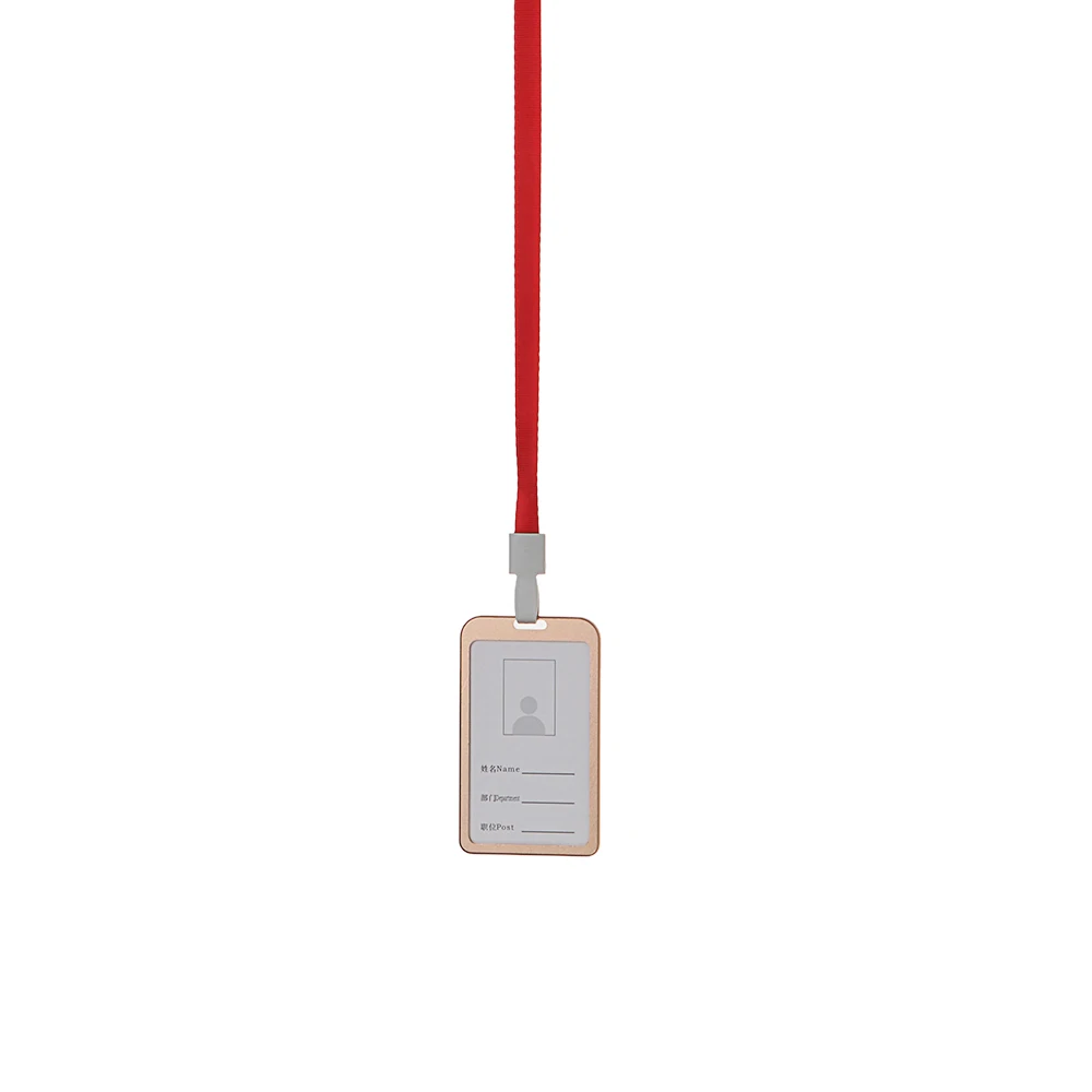 gold red 1 PC Aluminum Alloy Business Work Card ID Badge Vertical Metal Card Case Holders with Rope Office School Card Holder - Цвет: gold red