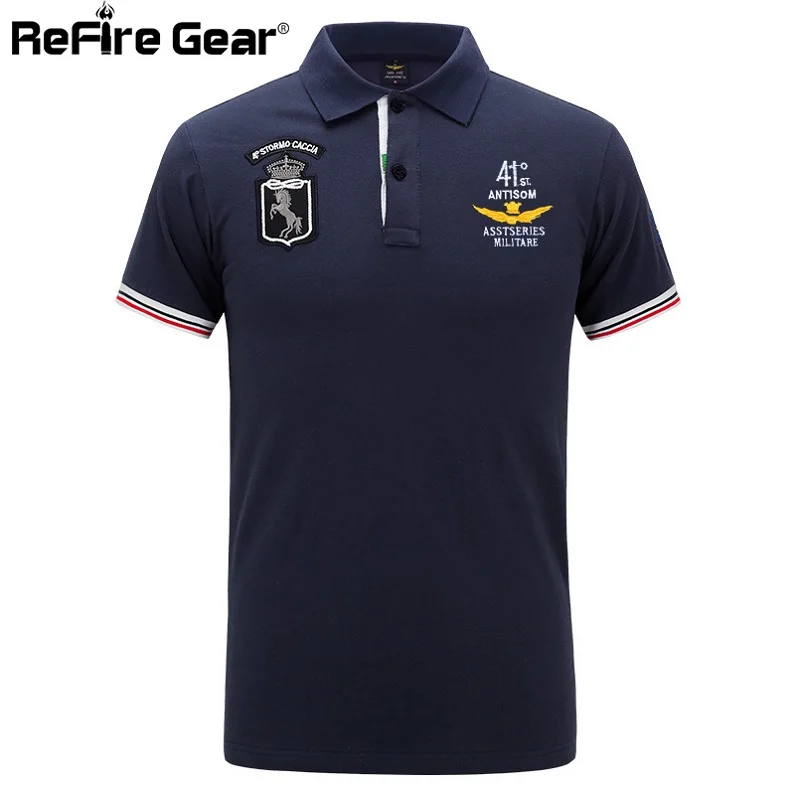 Dark Blue Refire gear ВВС Военная рубашка поло для мужчин пилот Вышивка Армии тактические рубашки летние дышащие с коротким рукавом хлопок поло - Цвет: Dark Blue