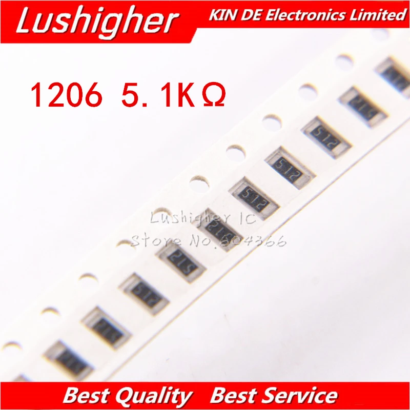 100 шт. 1206 SMD резистор 5% 5 1 K Ohm 512 ком 5100ohm|Резисторы| |