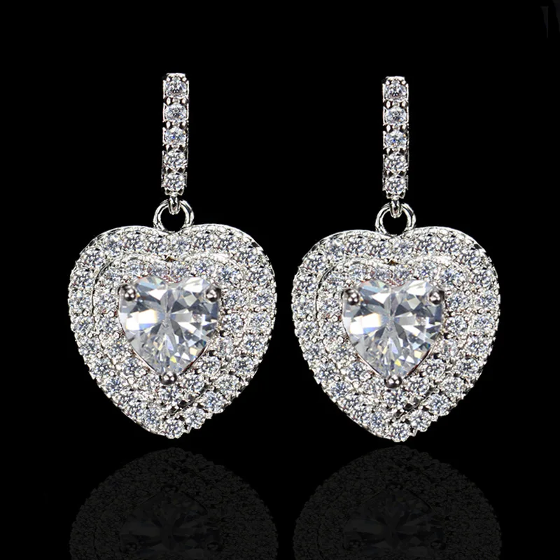 white CWWZircons Мода микро проложили кубического циркония камни мотаться падение романтической любви серьги модные изделия стерлингового серебра 925 CZ385 - Окраска металла: white