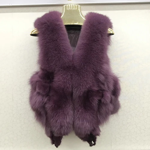 purple 1 Горячая Распродажа, женский жилет из натурального Лисьего меха, натуральный мягкий Лисий мех, куртка без рукавов, Женский качественный теплый жилет из натурального Лисьего меха - Цвет: purple 1