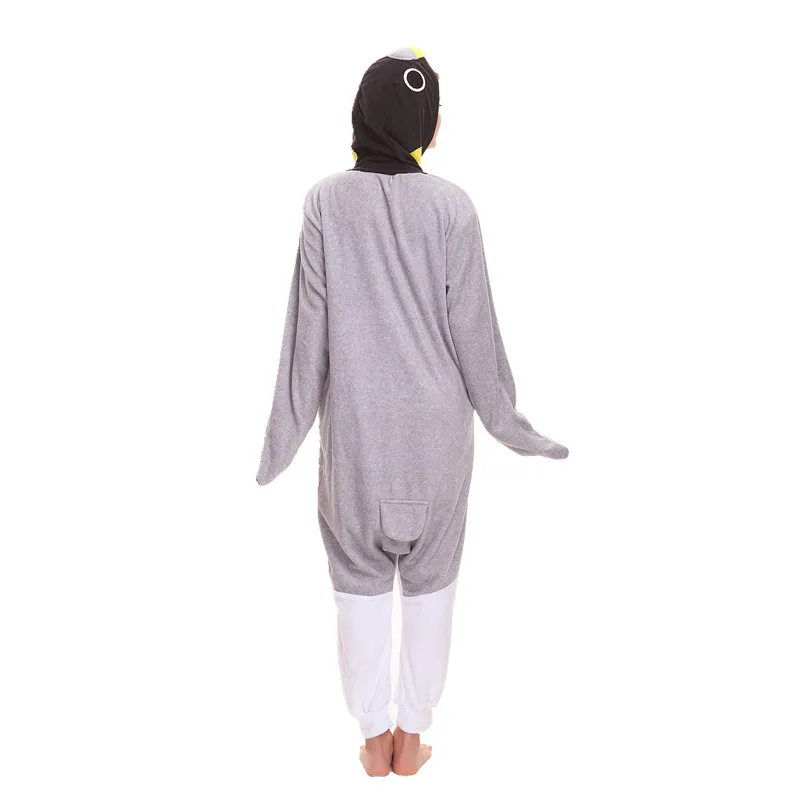 Polar Fleece Kigurumi Black or Grey Penguin Costume For Adult Women Men's Onesies Pajamas Halloween Carnival Party Clothing images - 6