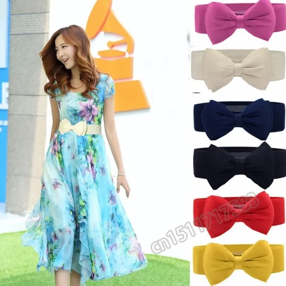Sweet Women Bowknot Bow Wide Stretch Buckle Waist Belt elastic waistband SV001892 | Аксессуары для одежды