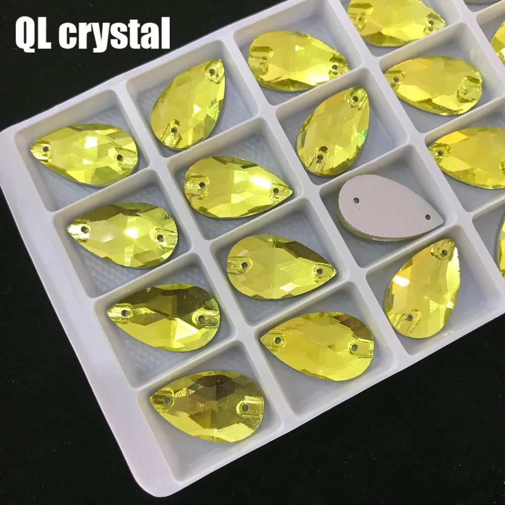 QL Crystal 2018 Популярные 13x22 мм лимонно желтые капли пришиваемые кристаллы стразы для