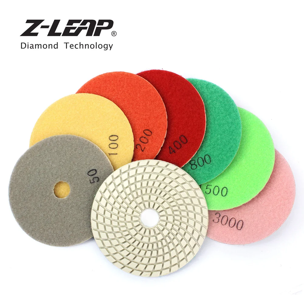 

Z-LEAP 4" 7pcs/Set Diamond Polish Disc Wet Use Polishing Wheel for Marble Tile Granite Stone Angle Grinder Tool Abrasive Sanding