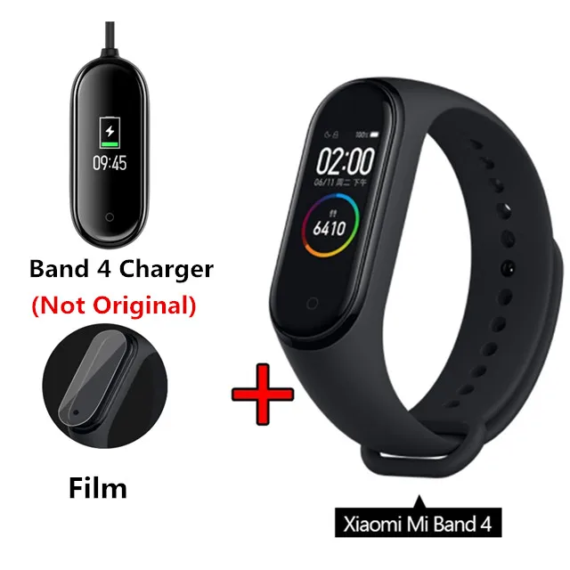 add film charger Xiaomi Mi Band 4 смарт-Браслет фитнес-браслет AMOLED цветной сенсорный экран Смарт-браслет пульсометр Bluetooth 5,0 - Цвет: add film charger