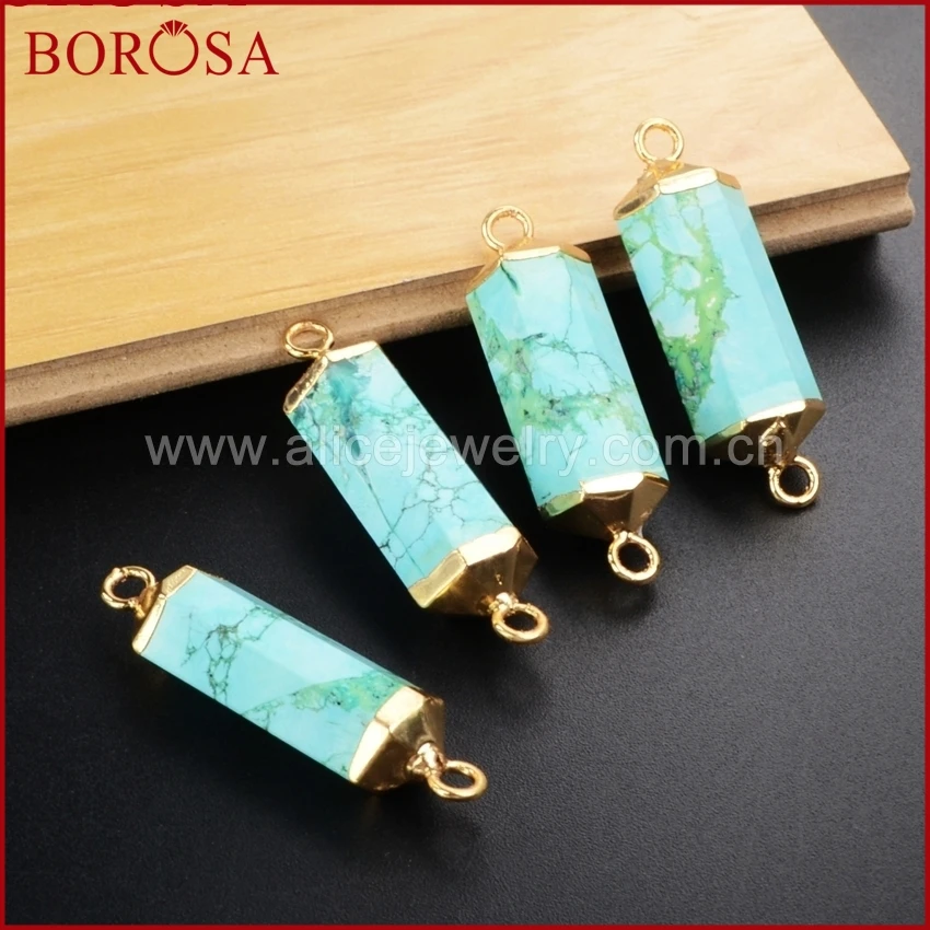 Фото BOROSA шестигранник синий How-lilte камень Шарм Разъемы кулон Howlite Druzy Кулон DIY ювелирных изделий драгоценные камни для женщин WX053 №3