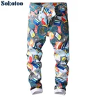 Мужские зауженные джинсы Sokotoo, с цветным узором, с 3D-принтом