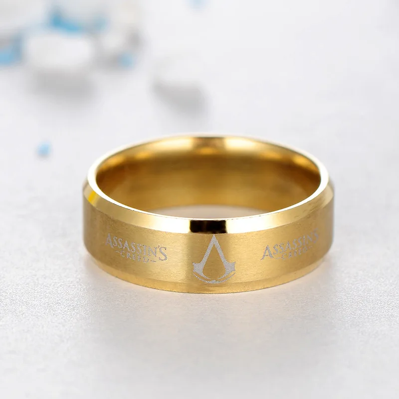Assassin symbols кольцо на палец серебряное золото кольца из нержавеющей стали для мужчин титановые металлические кольца подарок стальное кольцо игра Прямая - Цвет основного камня: Gold