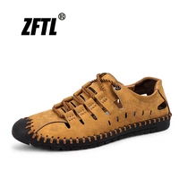 zftl new men sandals casual beach shoes breathable and quick drying leather non slip sandals big size male leisure slides 099