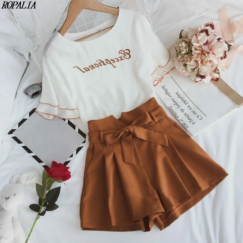 Женский комплект из 2 предметов топ с круглым вырезом и коротким рукавом