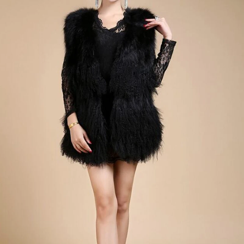 100% натуральная монгольская овечья меховая жилетка Женский Топ брендовый