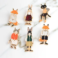 animal pins and brooches cat pin rabbit pin fox brooch enamel animal brooches denim jacket buckle shirt badge couple gifts