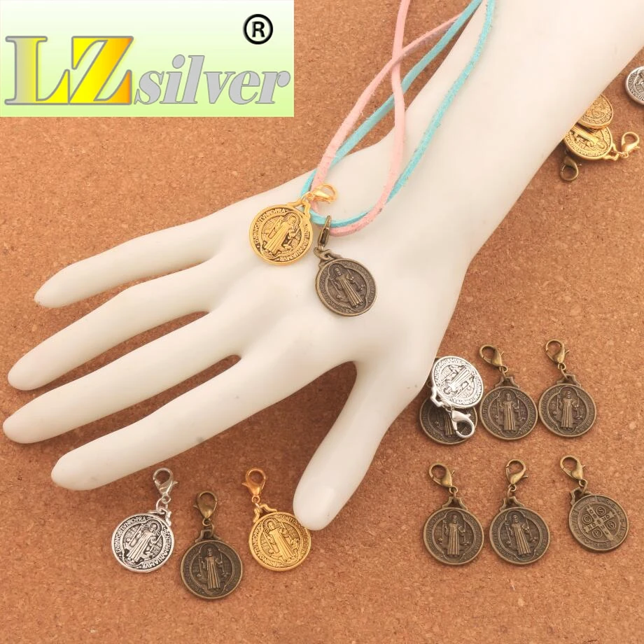 

18.3x35.1mm Saint Benedict Medal Cross Clasp European Lobster Trigger Clip On Charm Beads 100PCS zinc alloy Bronze C496