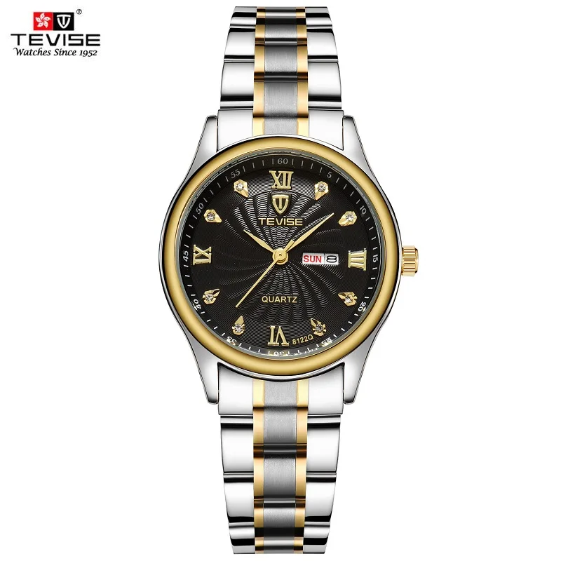 TEVISE Luxury Gold Women Watch Week Day Date Bracelet Watches Ladies Waterproof Fashion Quartz Steel Wrist Watches montre femme