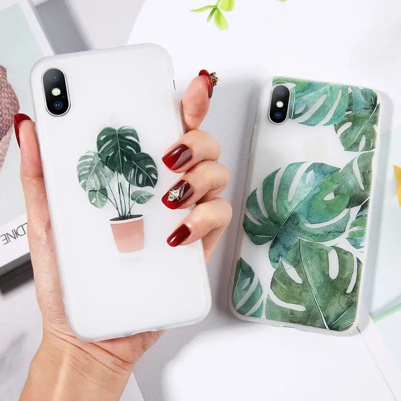 Чехол для телефона Moskado Leaves Potted Plants для iPhone 6, 6s, 7, 8 Plus, X, XS, XR, XS Max, 5, 5S, SE, банановый лист, матовый мягкий чехол из ТПУ