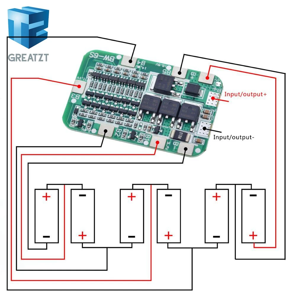 GREATZT 6S 15A 24V PCB BMS Защитная плата для 6 упаковок 18650 литий ионная литиевая батарея - Фото №1