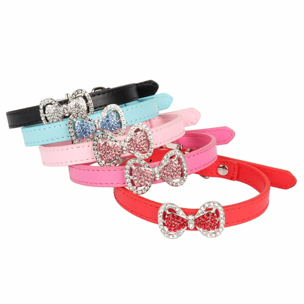 Ошейники для кошек милое кожаное ожерелье из искусственной кожи с кристаллами и