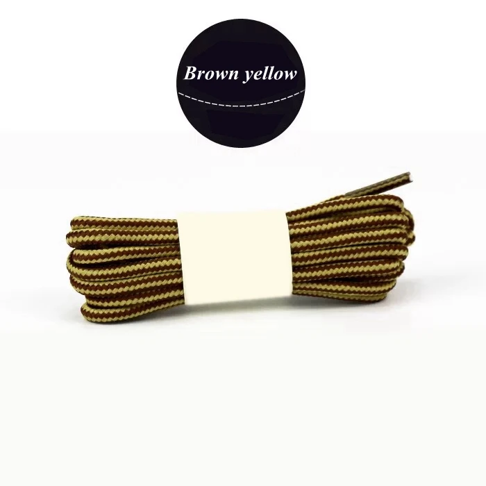 Brown yellow 1 пара круглых полосатых двухцветных шнурков для мужчин и женщин, унисекс, кожаные шнурки для ботинок, шнурки для спорта на открытом воздухе, шнурки для кроссовок - Цвет: Brown yellow