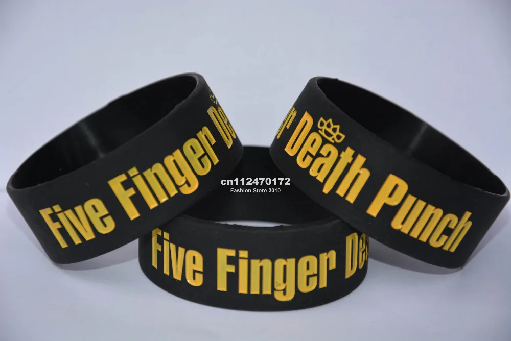 FIVE FINGER DEATH PUNCH Silicone 1&quot Wide Debossed Filled in Colour Wristband Bracelet 50pcs/lot free shipping |