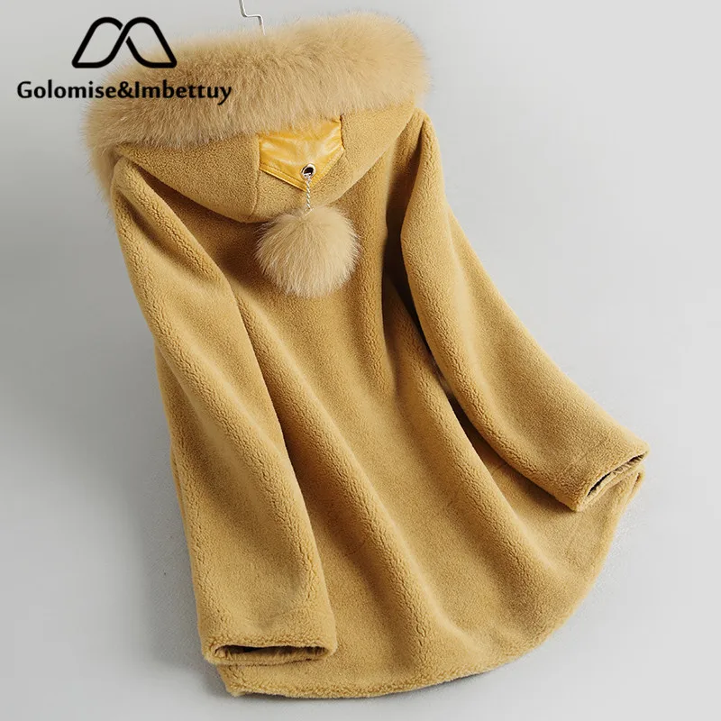 Golomise&ampImbettuy Real Composite Lamb Fur Coat Women Genuine Wool Coat/Jacket Faux Suede Leather Liner With Fox Hood | Женская одежда