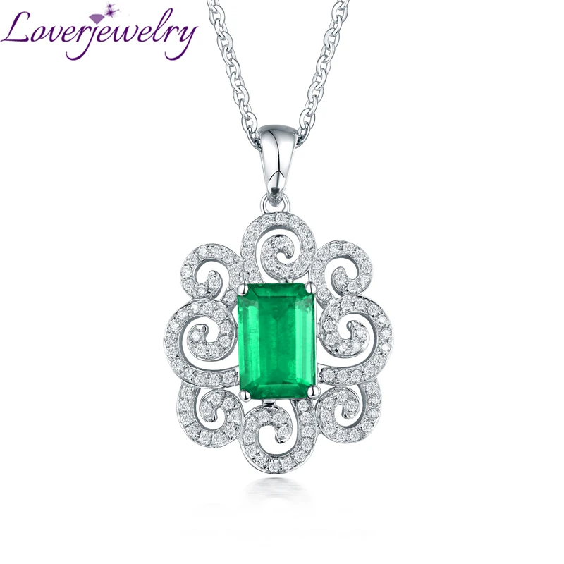 LOVERJEWELRY Колумбии изумрудное ожерелье с подвеской натуральным бриллиантом 14Kt