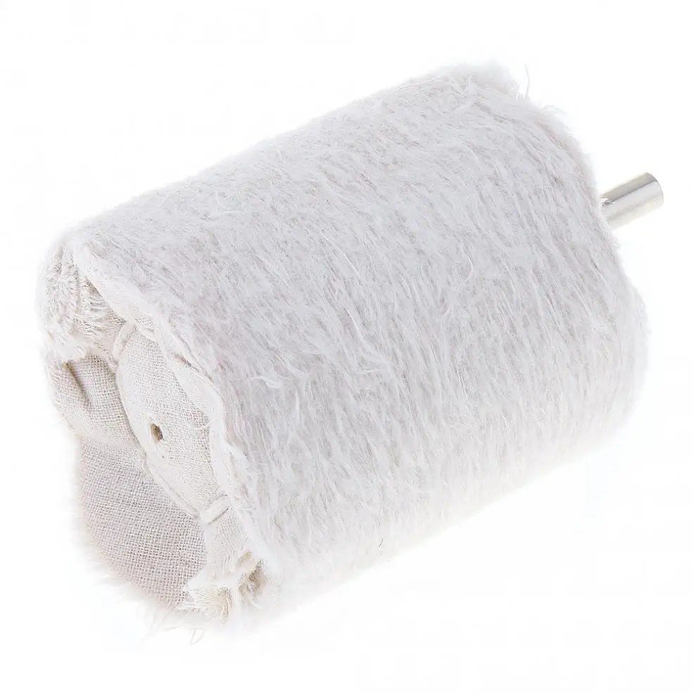 

3 Inch Cylinder Shape White Cloth Polishing Wheel Mirror Polishing Buffer Cotton with 6mm Shank Diameter for Surface Polishing