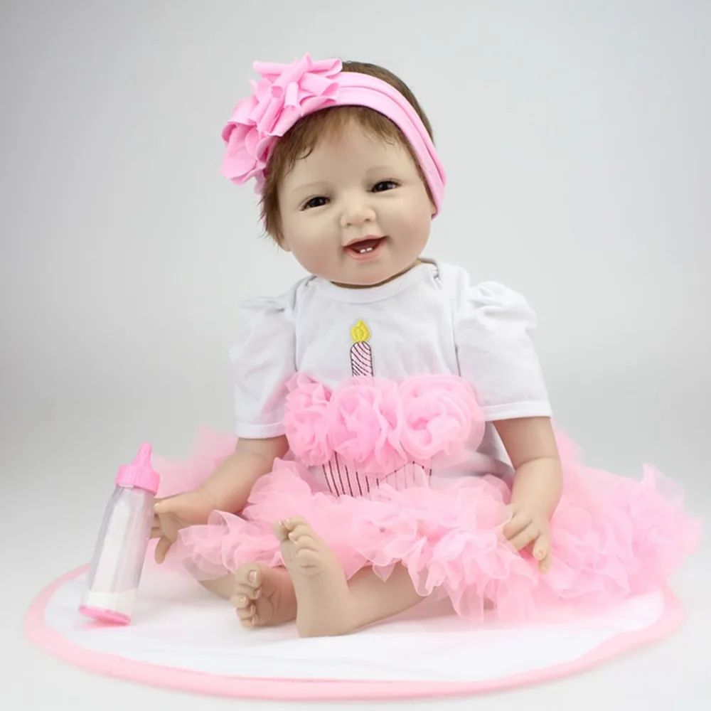 NPK 55 см улыбающееся лицо Bebe Кукла реборн реалистичные мягкие силиконовые куклы реборн детские игрушки для девочек подарок на день рождения модные детские куклы