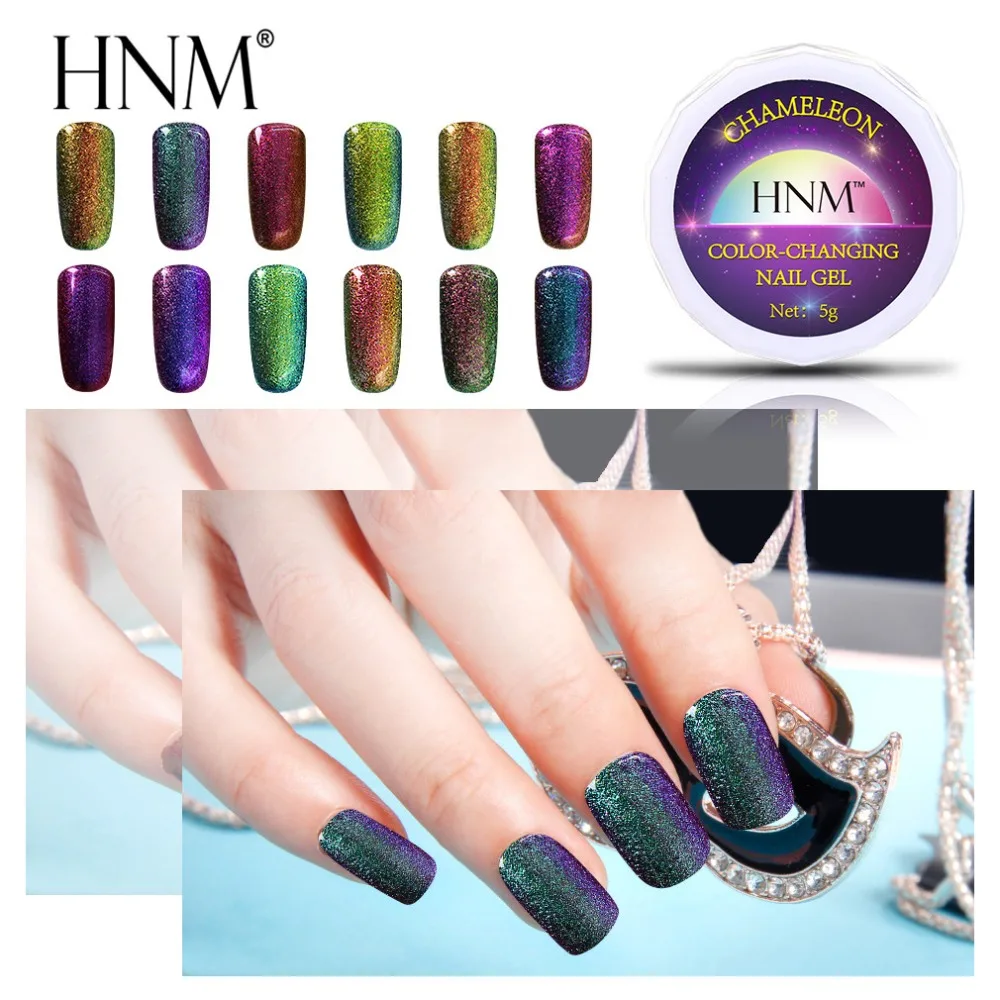 HNM 12 Colors Chameleon UV Gel Nail Polish Semi Permanent Soak Off LED Lamp Glitter Lucky Lacquer Top Base | Красота и здоровье