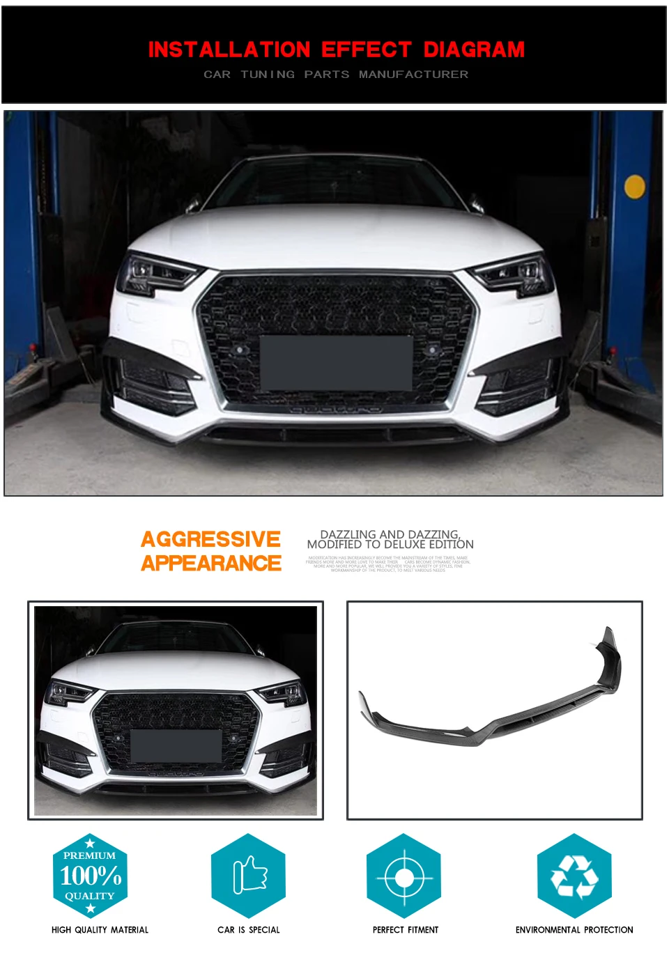 Для Audi S4 A4 B9 S Line передний бампер спойлер сплиттеры углеродный волоконный фартук Защитная крышка