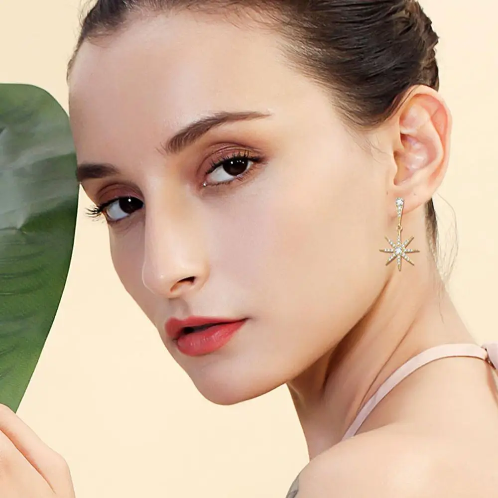 LicLiz New 925 Sterling Silver Sunlight Classic Gold Drop Earrings for Women Zircon Diamond Sun Dangle Jewelry LE0587 | Украшения и