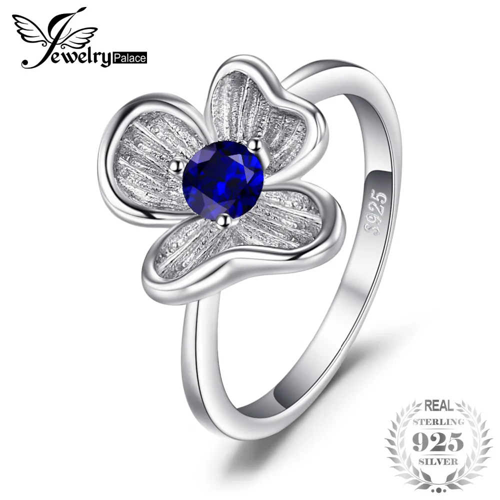 Jewelrypalace цветок 0.34ct создан синий сапфир Юбилей кольцо рождения для Для женщин