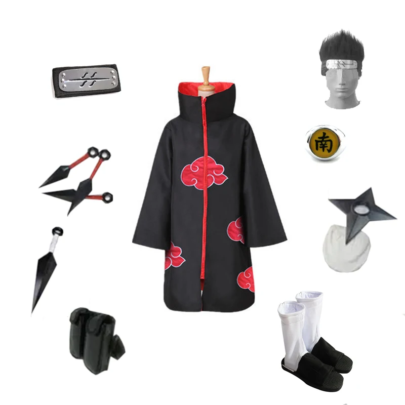 Brdwn Akatsuki Hoshellogaki Кисаме костюм для косплея Ниндзя (красное облако плащ + повязка на