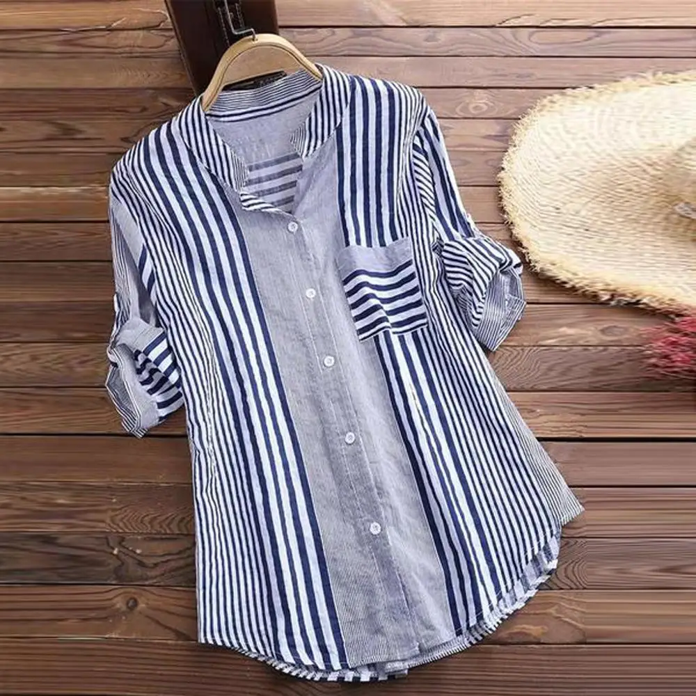 Uwardrobe 2019 Женская Повседневная Свободная рубашка в полоску Летняя мода 3/4 рукавом