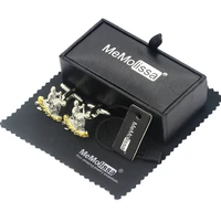 memolissa display box cufflinks hot sale men dancing design fashion silvery gold cufflink free tag wipe cloth