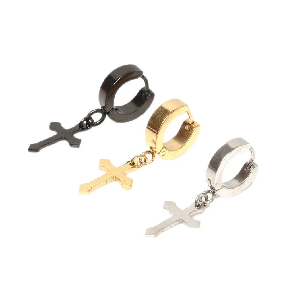 

1 Pcs Fashion 4*9mm Cross Shaped Ear Stud Earrings Titanium Steel Ear Clip Ear Accessories