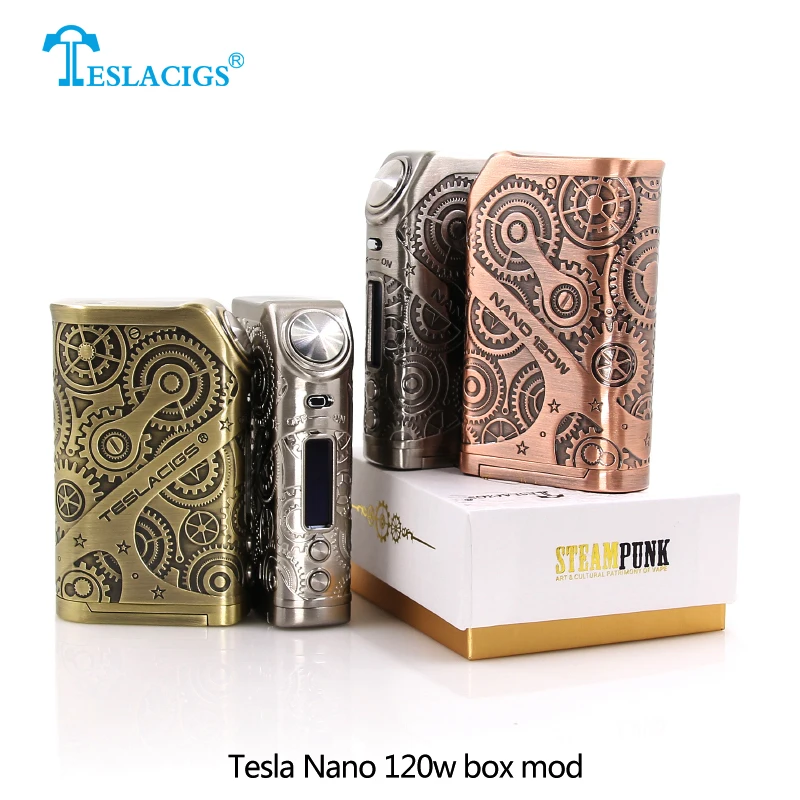 Оригинальный Teslacigs Tesla Nano mod 120 Вт Vape Box Mod стимпанк стиль VW/TC/режим ТКС электронная