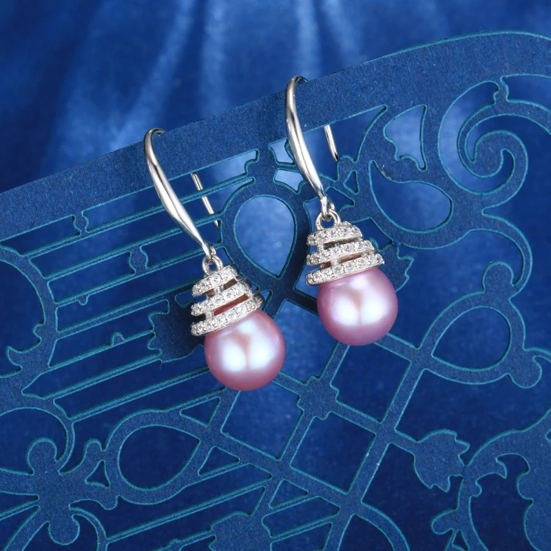 Dainashi спираль простой ушной крючок стиль роскоши Silver Pearl Длинные серьги-капли