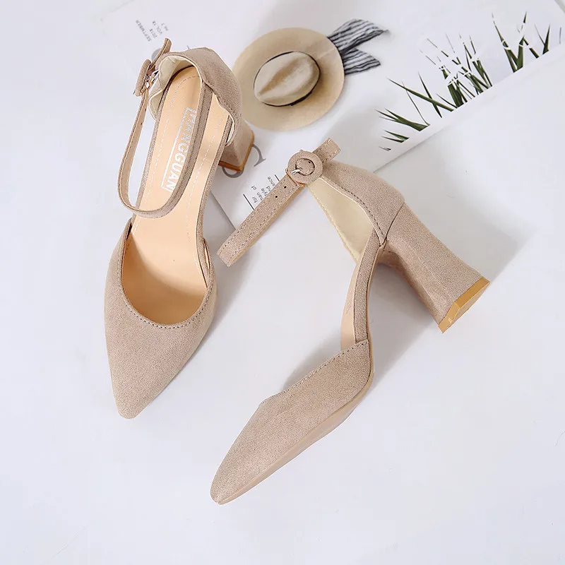 2020 spring ne2020 new word pointed high heels thick with sandals female hollow suede mujer v90 | Обувь