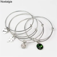 nostalgia love heart charms four leaf clover jewelry crystal cuff bracelets adjustable wire bangles for women wrist band men
