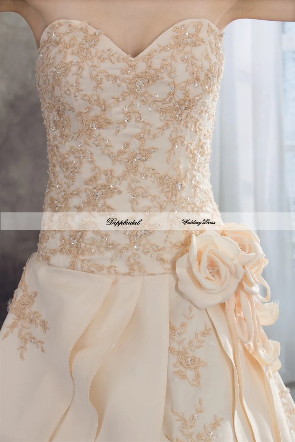 Оптовая продажа свадебное платье линии милая атласная бисероплетение Sequines длина