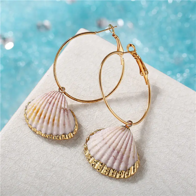 FDY2023 IF ME Fashion ZA, большие золотые серьги Каури из натуральной морской раковины для женщин, летние серьги в виде раковины, висячие серьги, ювелирное изделие, Новинка - Окраска металла: FDY2023