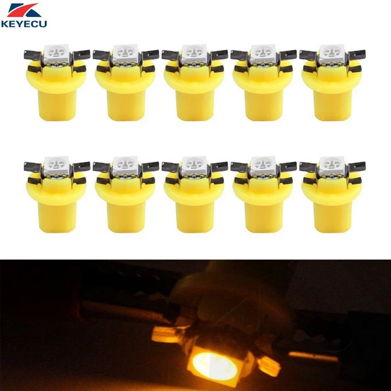 KEYECU 10 шт. Желтый T5 B8.5D 5050 1SMD автомобильная светодиодная приборная панель световой