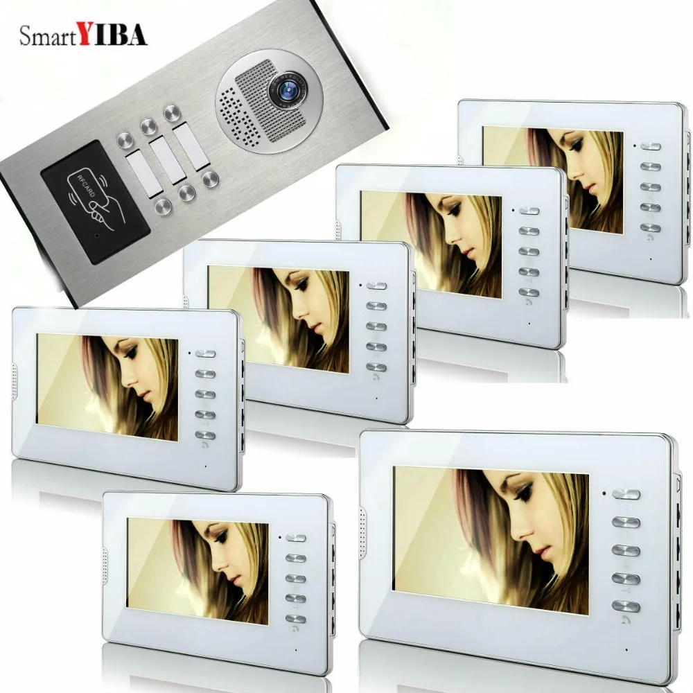 

SmartYIBA 7 дюймов видео домофон для квартиры, 2/3/4/6 единиц Туфли без каблуков RFID карты разблокировать дверной звонок Камера видео домофон, отсека...