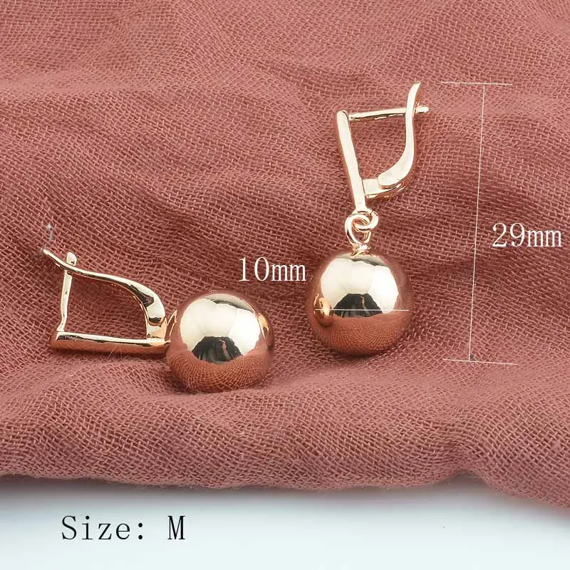SIZE M FJ женские гладкие круглые серьги с шариками 585 цвета розового золота - Окраска металла: SIZE M