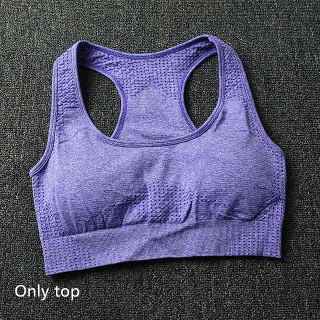 Purple Bra Комплект из 2 предметов для йоги, Женский бесшовный пуш-ап спортивный бюстгальтер, бюстгальтер+ Спортивная одежда для фитнеса, высокая талия, комплект для йоги, спортивные Леггинсы, спортивная одежда для бега - Цвет: Purple Bra