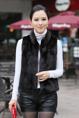 Черно белый Повседневный женский короткий жилет из искусственного меха норки