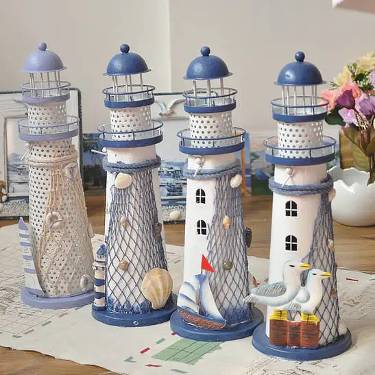

Free Shipping! Mediterranean Ocean Style Metal Lighthouse Candle Holder mixed designs available L size Home Decoration C1030