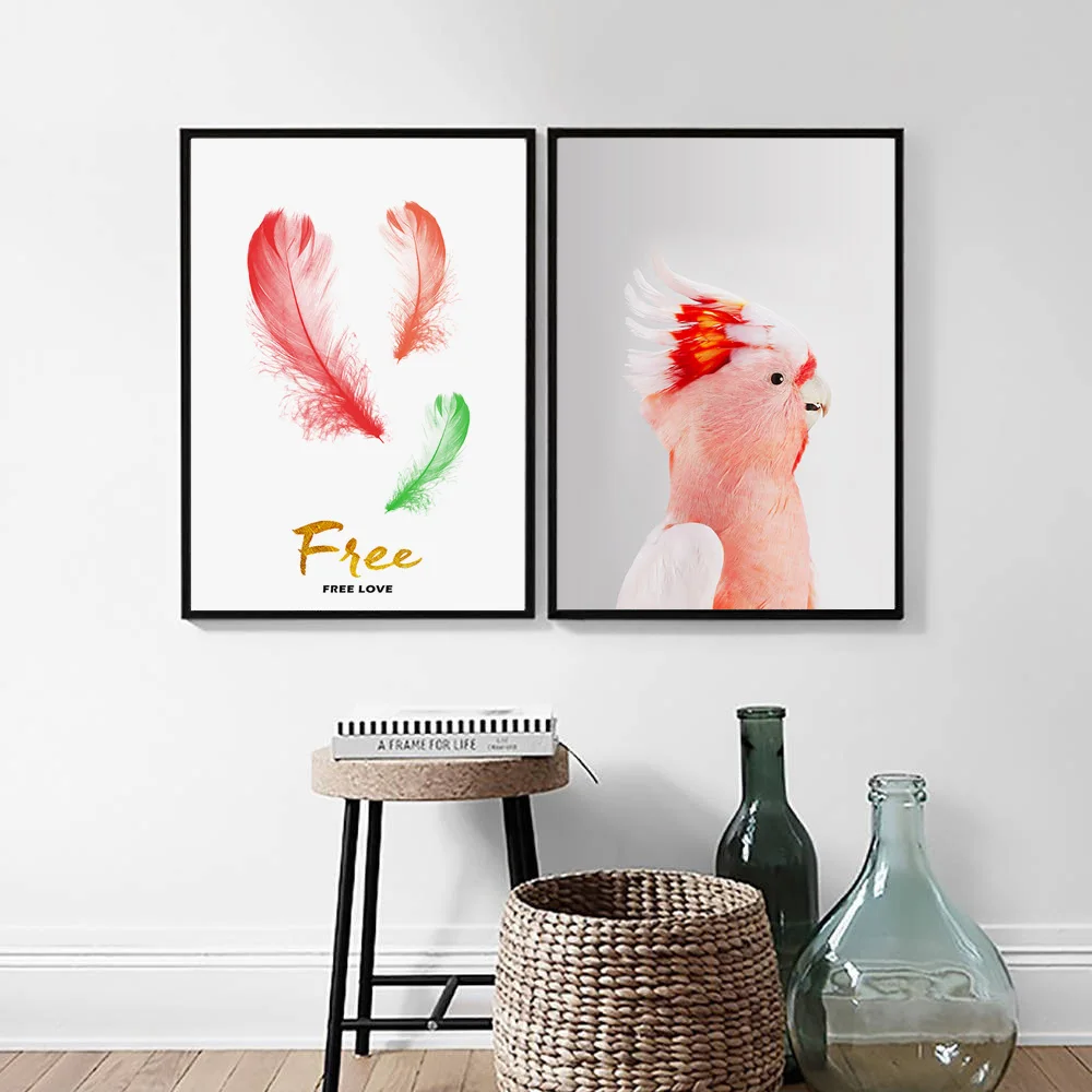 Красочные перья Розовый попугай скандинавские постеры и принты настенная